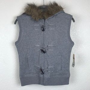Mudd Vest Fur Hood Girls XL 16 Grey Zipper NEW